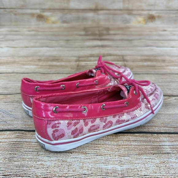 Sperry Top Sider Biscayne 1 Eye Shoes Youth Size 5 Sequin Cheetah Print Shoes - Picture 3 of 9